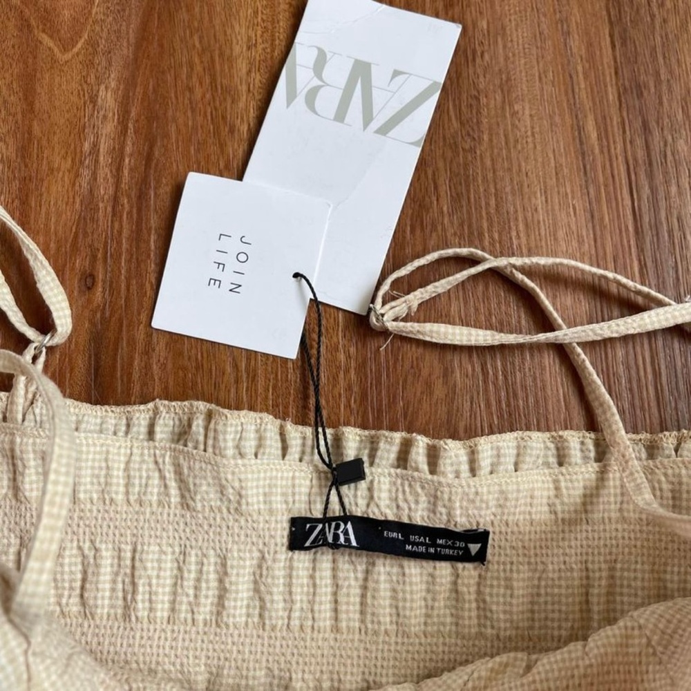 NWT Zara Smocked Corset Bustier Crop Top | Yellow Gingham | Size Large - Picture 6 of 6
